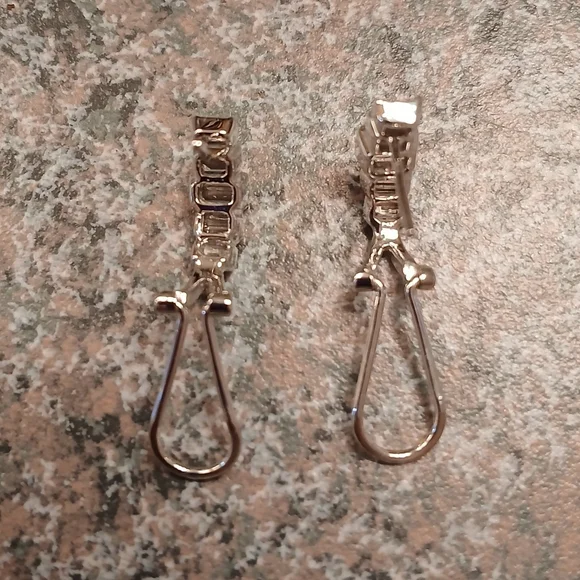 14k White Gold Diamond Baguette Earrings - Picture 4 of 8